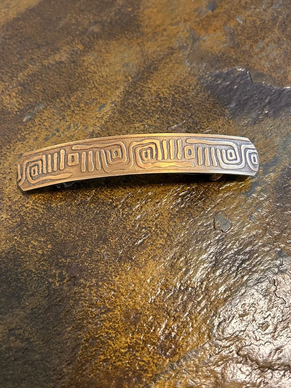 Vintage Made in France 🇫🇷 Copper-Tone Engraved Hair Barrette